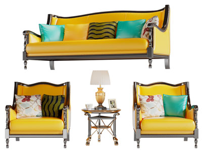 美式多人 单人沙发 边几