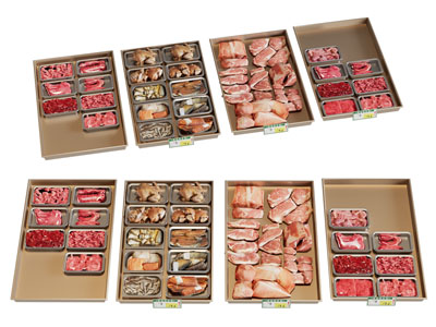 现代展盘里的生鲜肉类 熟食卤肉