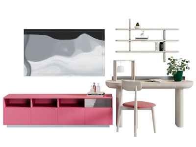 现代电视柜 电视机 书桌椅组合3d模型 现代电视柜 电视机 书桌椅组合