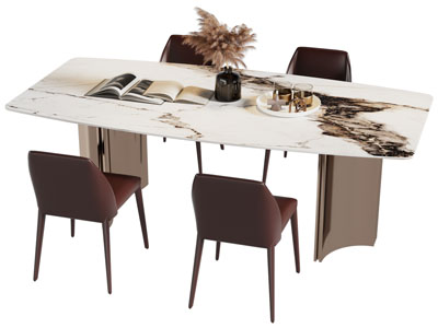 现代长方形大理石餐桌椅组合