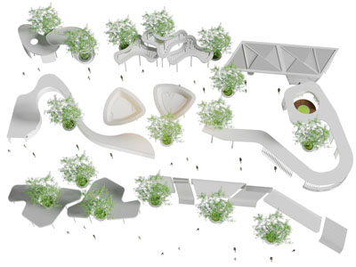 现代社区廊架 造型椅子 花架