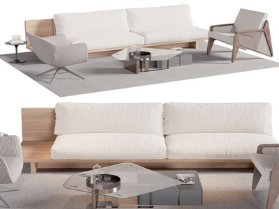 现代奶油风布艺双人沙发 休闲椅子和茶几组合