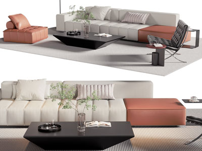 现代多人沙发 休闲椅子和茶几组合