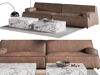 现代哑光双人沙发 茶几组合