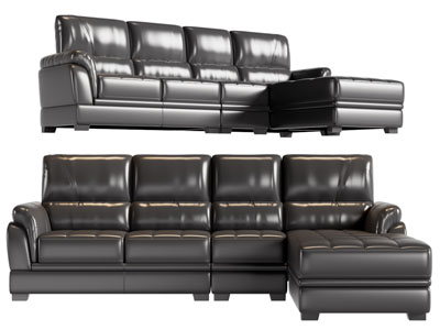 现代皮质转角多人沙发