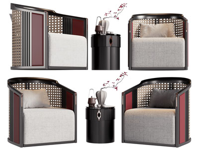 新中式单人沙发 边几