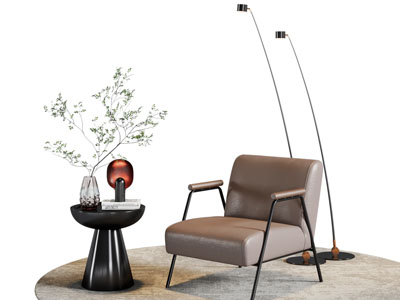 现代休闲椅子 边几 落地灯