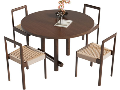 现代中古风圆形餐桌椅组合