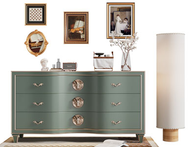 法式轻奢玄关柜 边柜 装饰挂画3d模型 法式轻奢玄关柜 边柜 装饰挂画