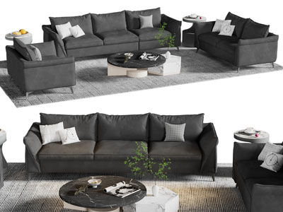 现代灰色布艺多人 双人 单人沙发和茶几组合