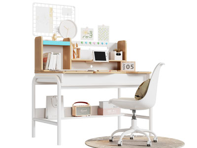现代学生桌 书桌椅组合3d模型 现代学生桌 书桌椅组合