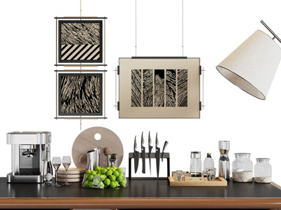 现代调料瓶 咖啡机 厨具组合 装饰挂画
