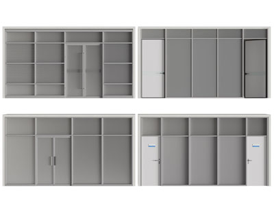 现代办公隔断 平开门 双开门3d模型 现代办公隔断 平开门 双开门