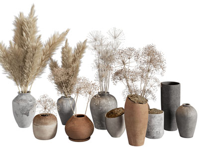 现代陶艺器皿 花瓶花卉摆件组合