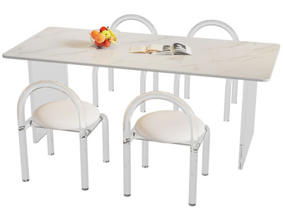 现代长方形大理石餐桌椅组合