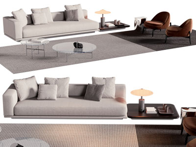 现代布艺多人沙发 休闲椅子和茶几组合