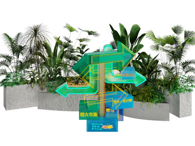 现代网红方向牌 路牌 花箱盆景盆栽 美陈