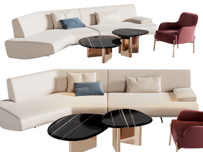 现代弧形多人沙发 休闲椅子和茶几组合