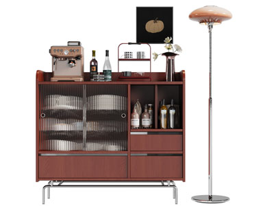 现代中古风餐边柜 落地灯3d模型 现代中古风餐边柜 落地灯