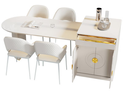 现代轻奢带吧台柜的餐桌椅组合