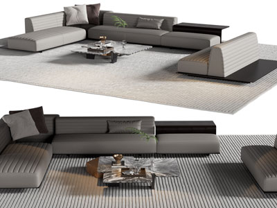 现代转角多人沙发 茶几组合