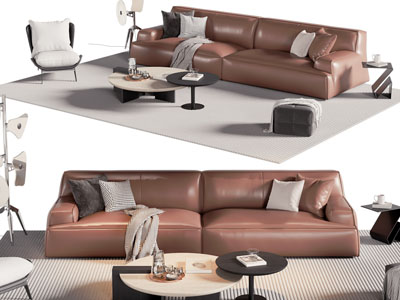 现代双人沙发 休闲椅子和茶几组合