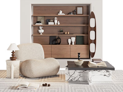 侘寂风单人沙发 茶几 装饰柜3d模型 侘寂风单人沙发 茶几 装饰柜