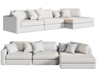 现代奶油风转角多人沙发