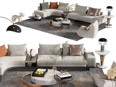现代布艺转角多人 懒人沙发 茶几组合