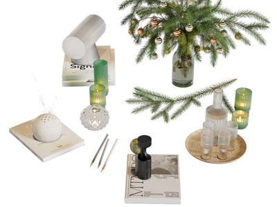 现代托盘茶具杯子 烛台 书本摆件组合