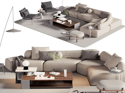 现代转角多人沙发 休闲椅子 茶几组合