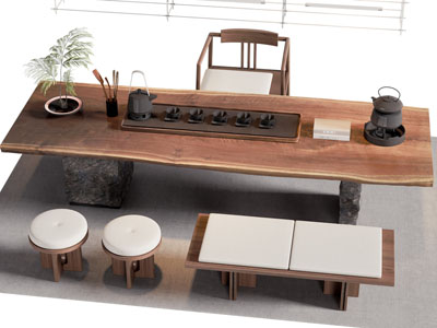 新中式实木茶桌椅组合 茶具杯子