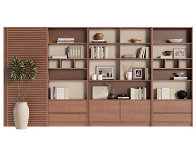 现代中古风实木书架 装饰柜3d模型 现代中古风实木书架 装饰柜