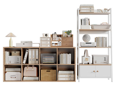 现代实木书柜 边柜3d模型 现代实木书柜 边柜