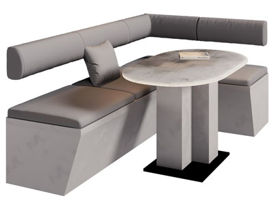 现代转角卡座多人沙发 边几