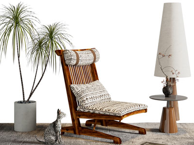 现代中古风休闲椅子 边几 落地灯