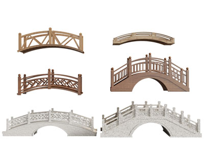 新中式木桥 石桥 景观拱桥3d模型 新中式木桥 石桥 景观拱桥