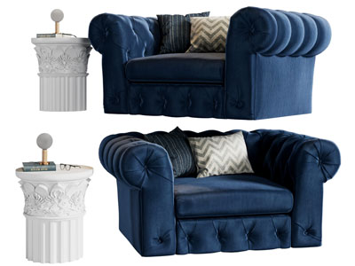 美式单人沙发 边几