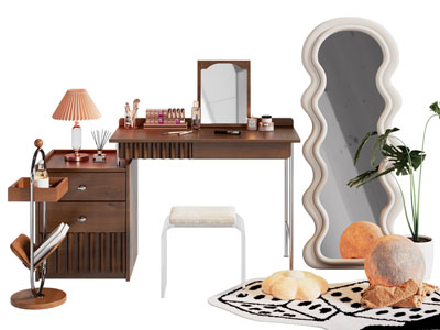 现代中古风化妆 梳妆台 穿衣镜