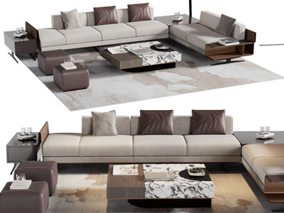 现代转角多人沙发 沙发凳子 茶几组合