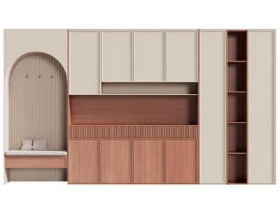 法式实木玄关卡座鞋柜3d模型 法式实木玄关卡座鞋柜