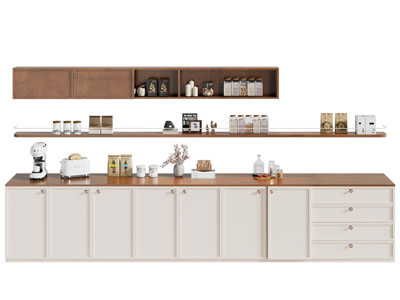 现代茶水吧台 咖啡机 杯子