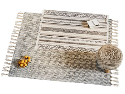 北欧长方形地毯 圆形编织凳子