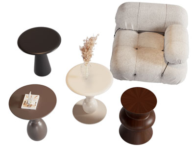 现代单人沙发 圆形边几角几