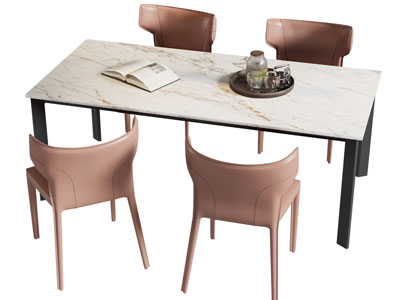 现代长方形大理石餐桌椅组合