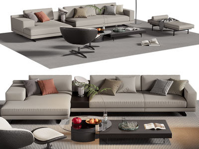 现代多人沙发 休闲椅子和茶几组合