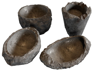 侘寂风石雕器皿 餐具组合3d模型 侘寂风石雕器皿 餐具组合