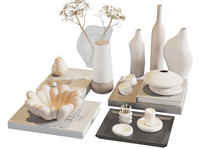 现代陶艺花瓶 书本 摆件组合