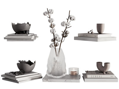 现代花瓶花卉 书本 摆件组合