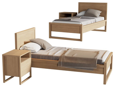 现代实木单人床 床头柜